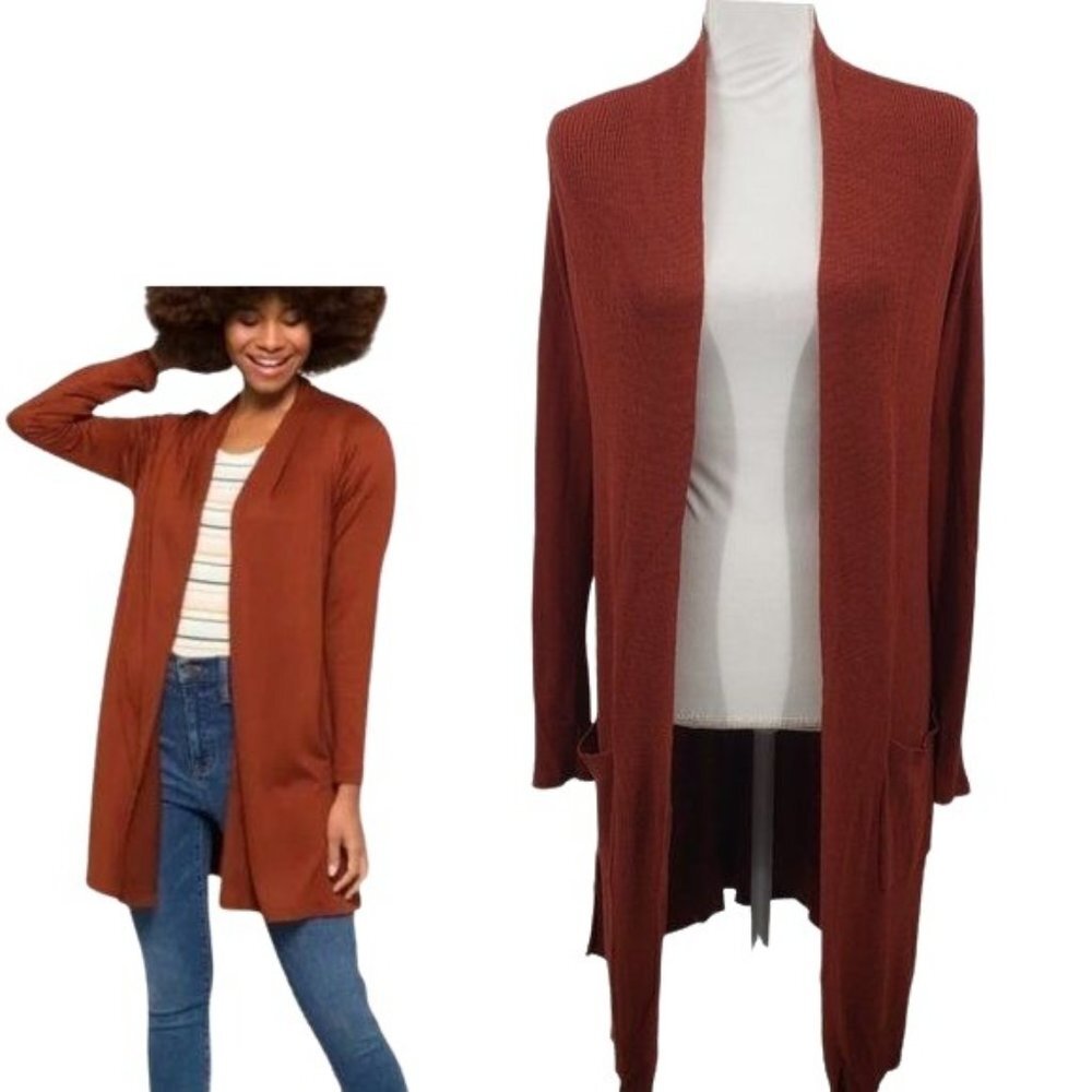 CONTEMPORAINE BY SIMMONS Rust Cardigan Open Front Knit Long Sleeve Casual XS